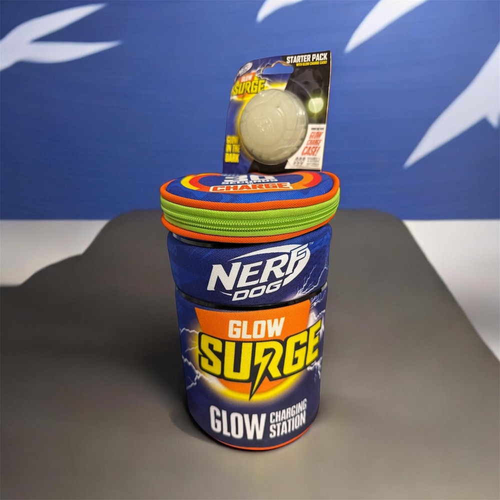 Nerf Dog Glow Surge Charging Station Starter Pack with Glow Ball Blue Orange